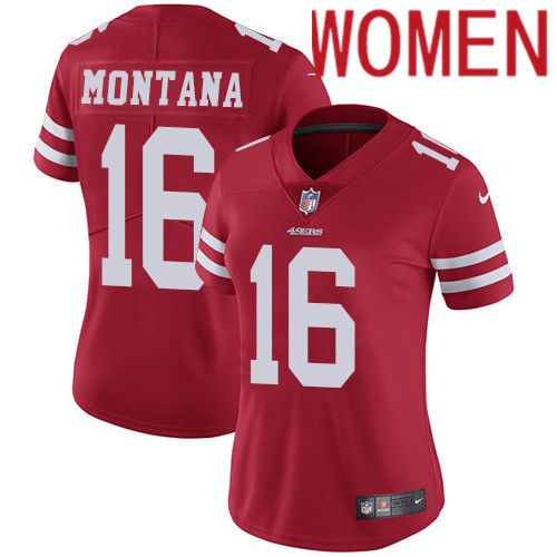 Women San Francisco 49ers #16 Joe Montana Nike Red Vapor Limited NFL Jersey->women nfl jersey->Women Jersey